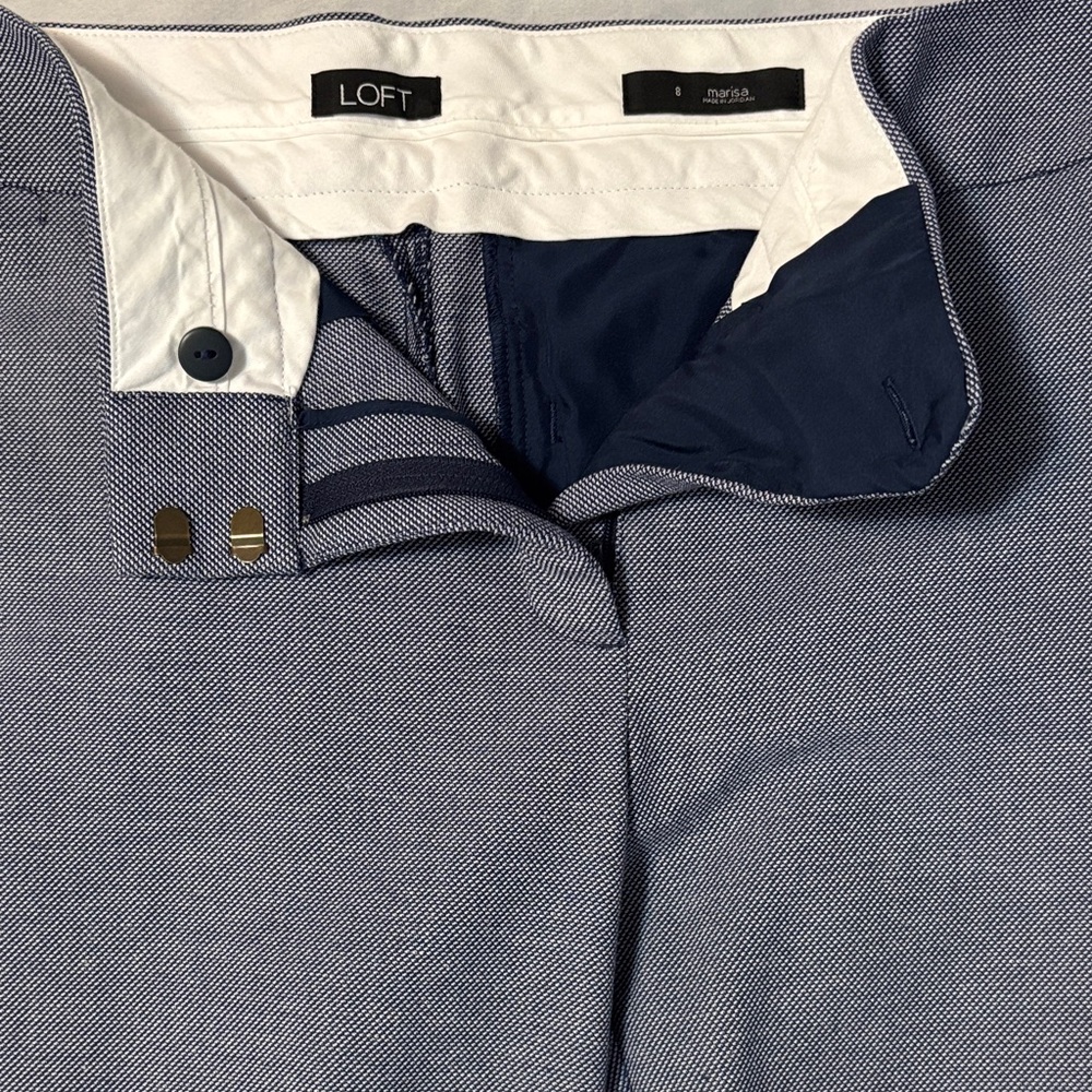 LOFT Navy and White Patterned Trousers
